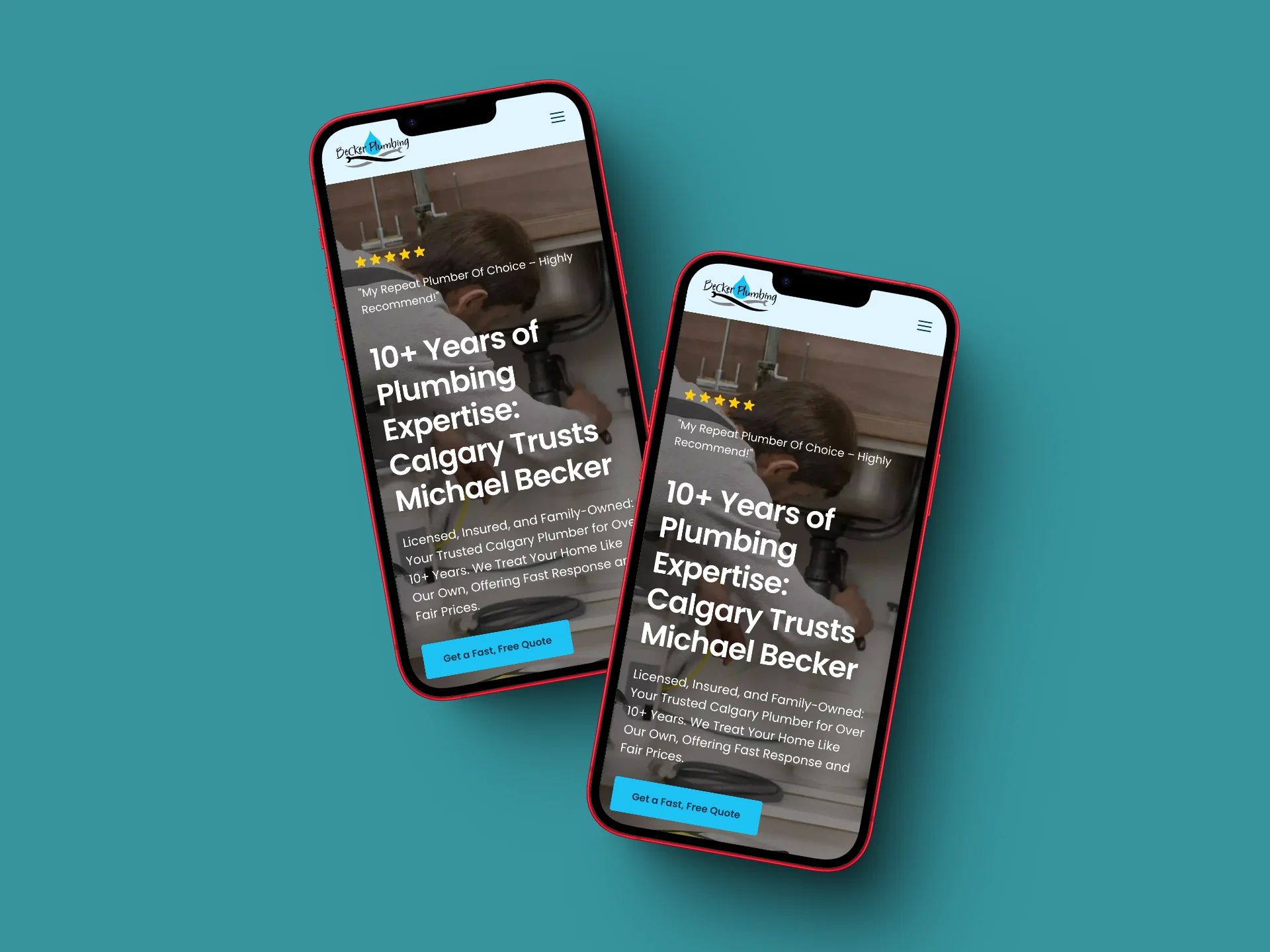 Becker Plumbing on two mobile mockup