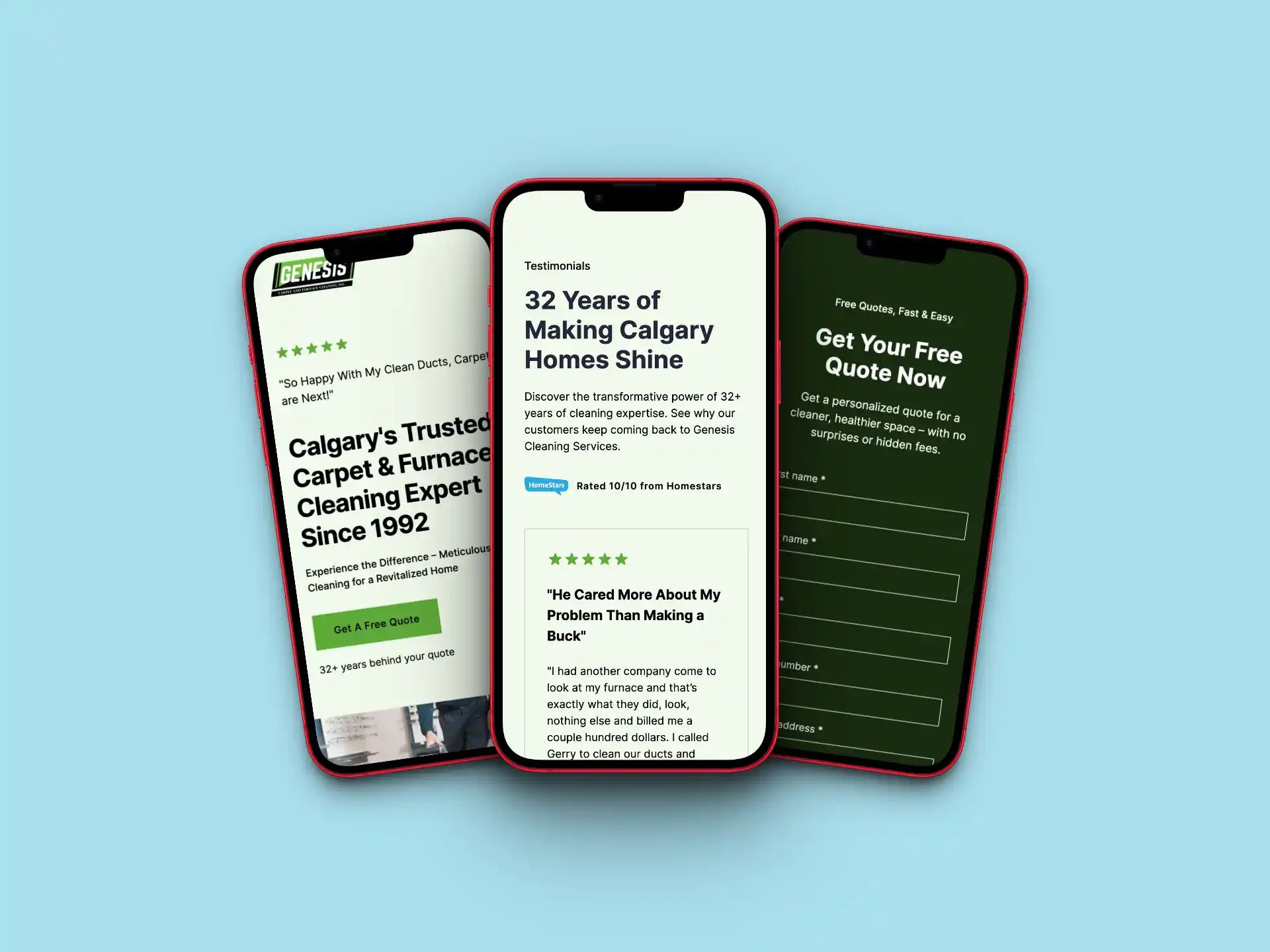 Genesis Cleaning Services on three mobile mockup