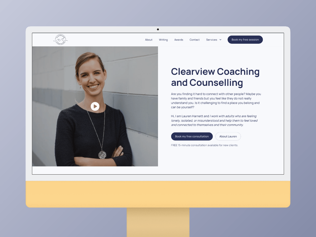 Clearview Coaching on an iMac 24" mockup