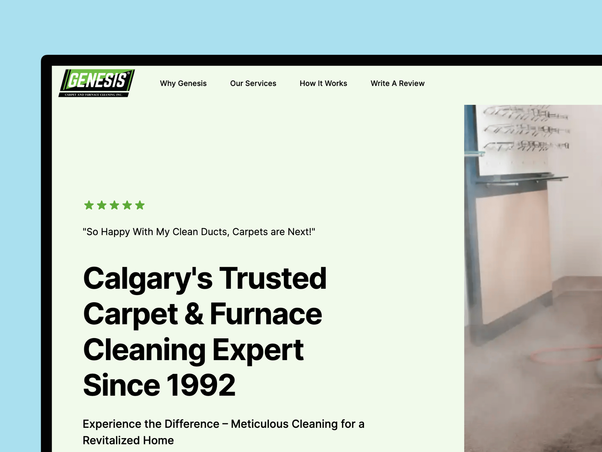 Genesis Cleaning Services on a desktop mockup, close shot