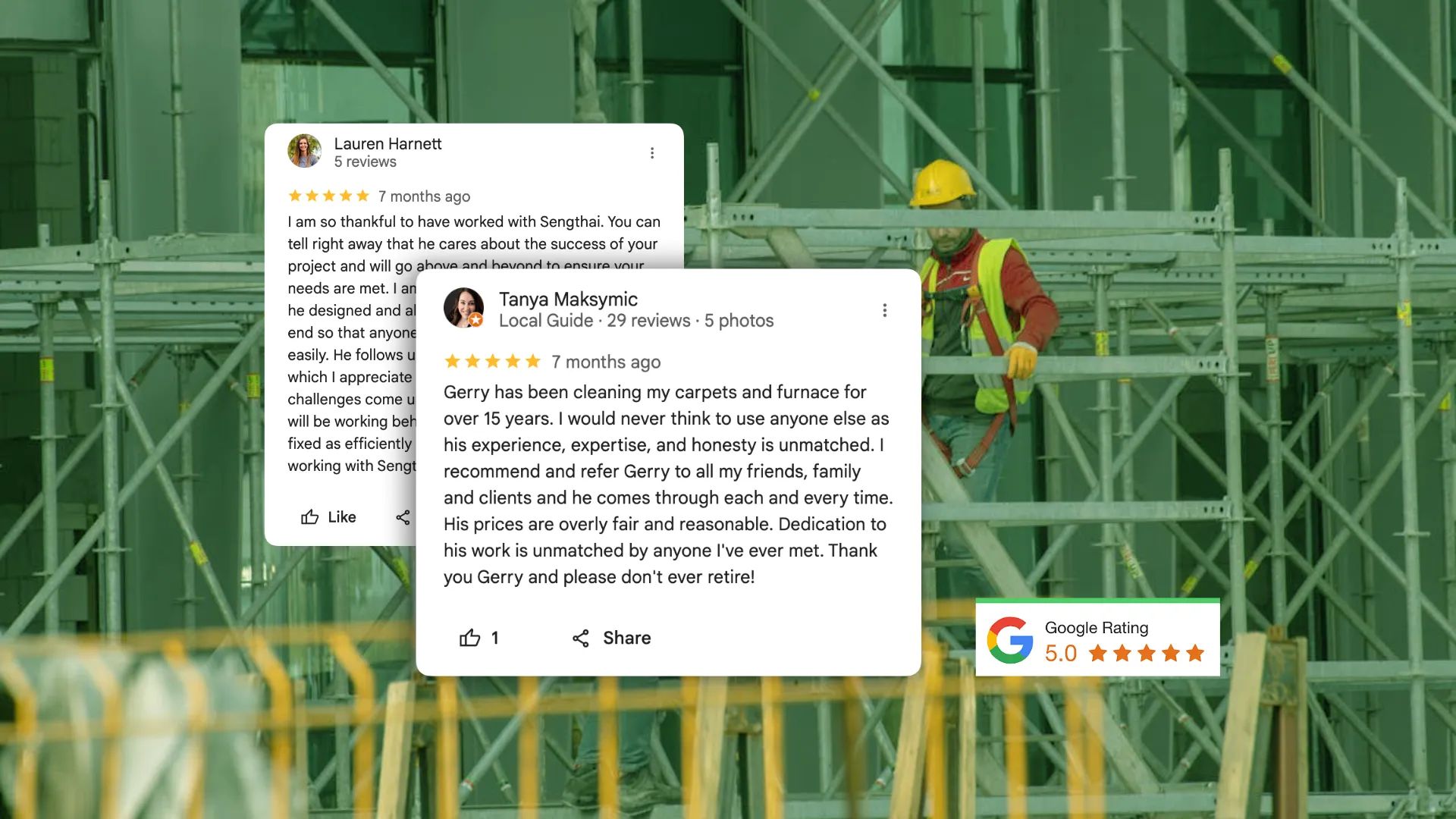 Two Google Reviews screenshots stacked on top of each other