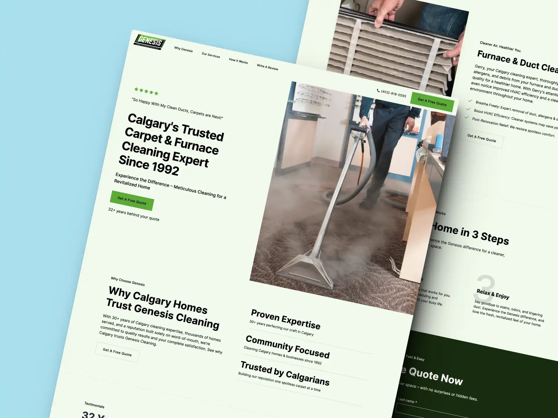 Genesis Cleaning Services on a desktop mockup, till right