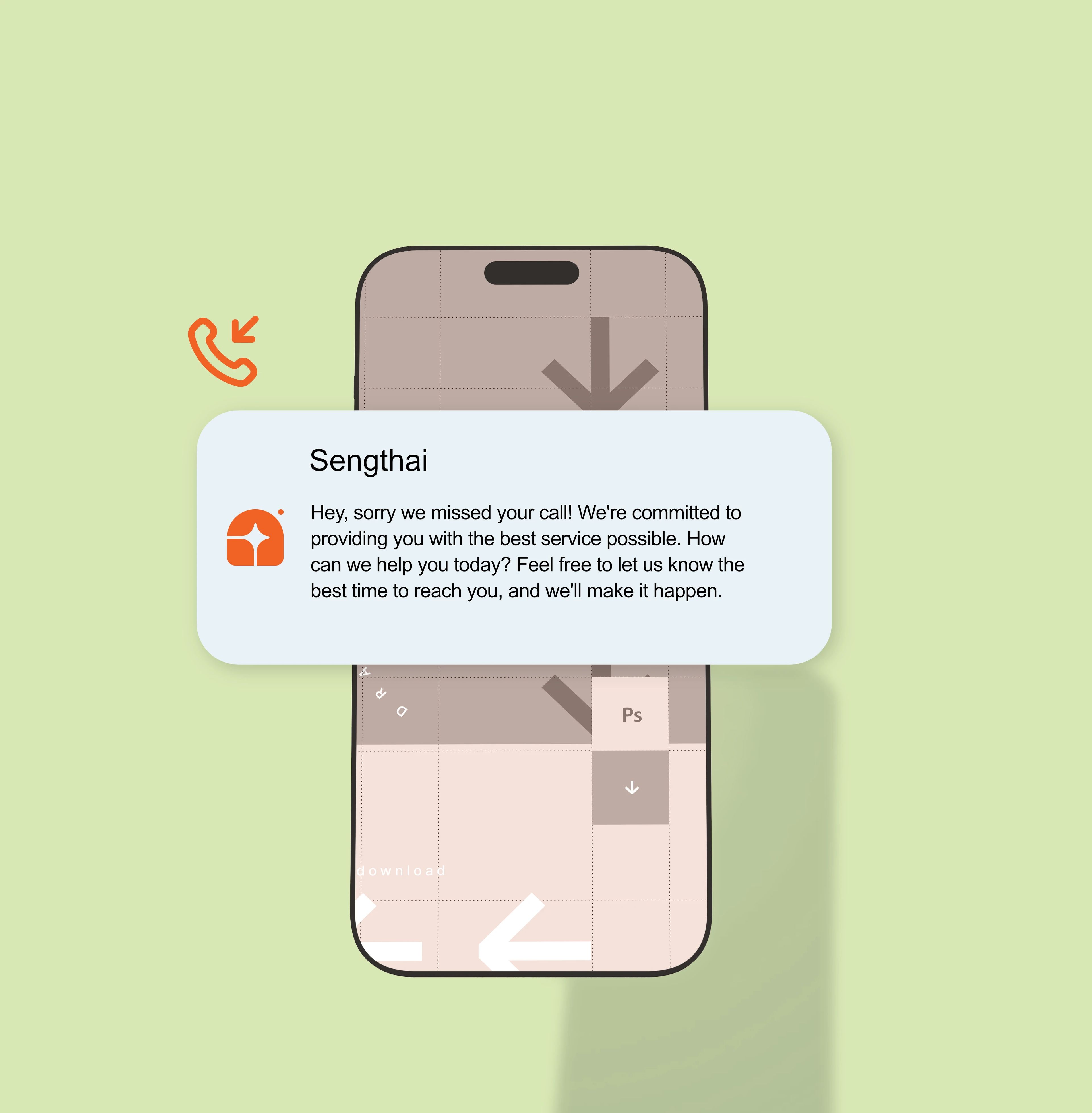 Missed call icon and a text message